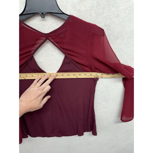 Style Stalke Womens Small Red Blouse Cut Out Poly Viscose See Through Sleeves - Picture 5 of 7